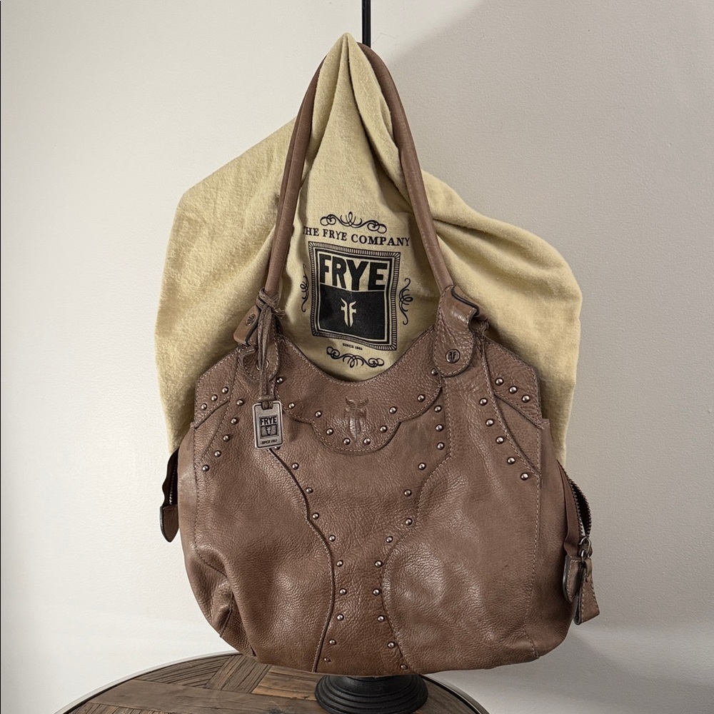 Frye Tan Leather Studded Shoulder Bag